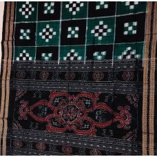 Sambalpuri Deep Green with Black Cotton Saree