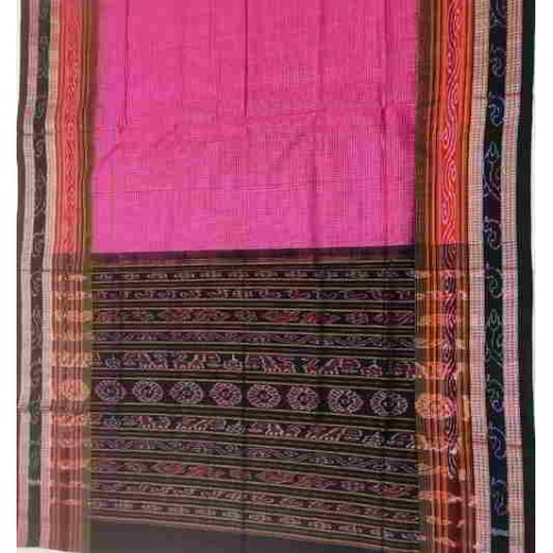 Sambalpuri Hand Woven Pink with Black Border saree