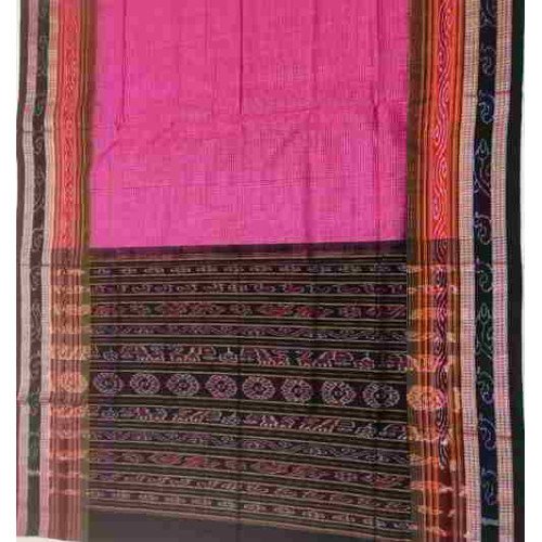 Sambalpuri Hand Woven Pink with Black Border saree