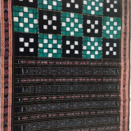 Sambalpuri Light Green with Black Cotton Saree