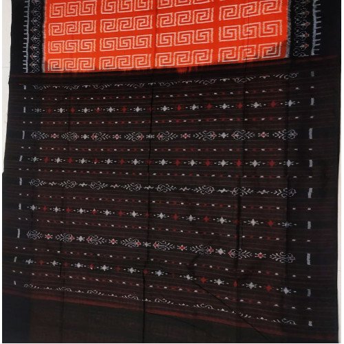 Sambalpuri Orange and Black Boder Saree