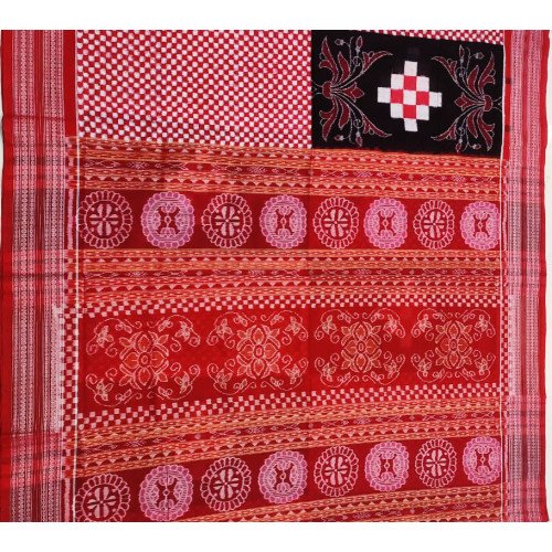 Sambalpuri Pink and Black Cotton Saree