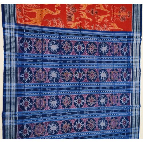 Sambalpuri Red Printed Saree