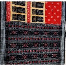 Sambalpuri Red and Black Flower Design Saree