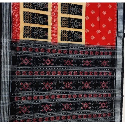 Sambalpuri Red and Black Flower Design Saree