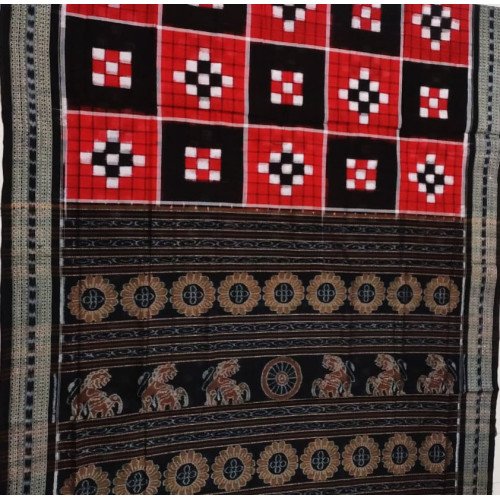 Sambalpuri Red with Black Cotton Saree