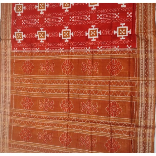 Sambalpuri Red with White Print Saree