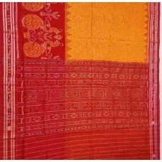 Yellow with Red peacock Printed Sambalpuri saree