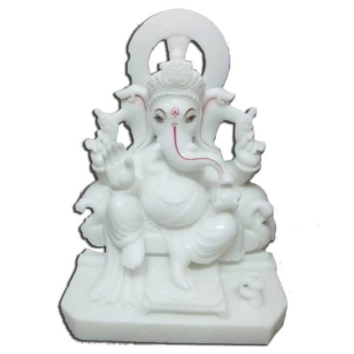 Chaturbhuj Gajanan White Marble Ganesha Murti