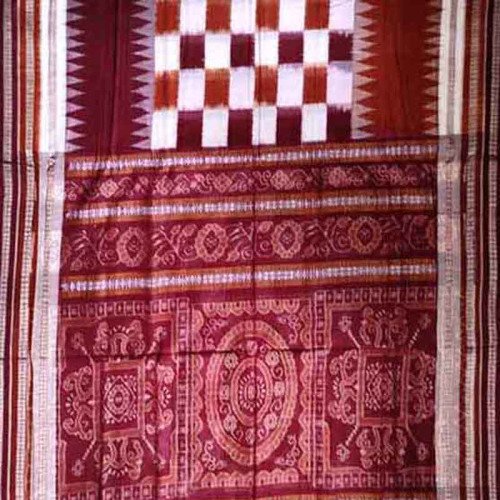 Sambalpuri Bichitrapuri  Maroon Border Saree