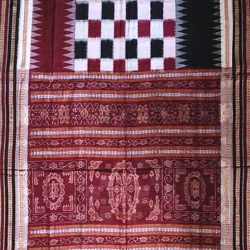 Sambalpuri Black Maroon Border Saree