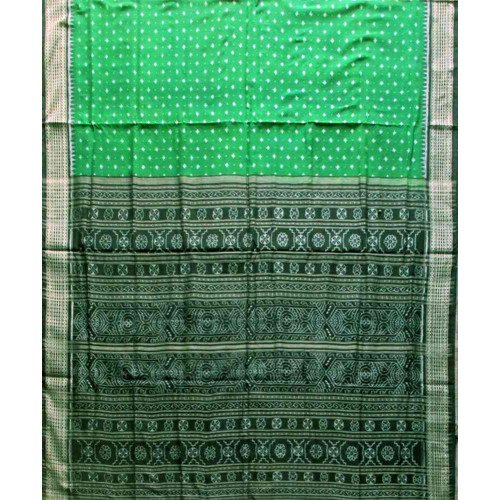 Sambalpuri Leaf Green and Black Ikat Saree