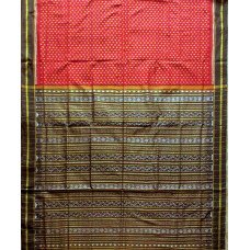 Sambalpuri Light Maroon and Black Ikat Saree