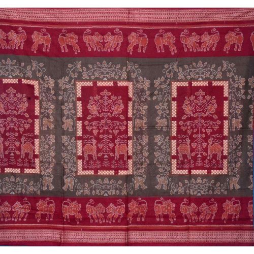 Sambalpuri Maroon Cement Colour Pasapali Cotton Saree
