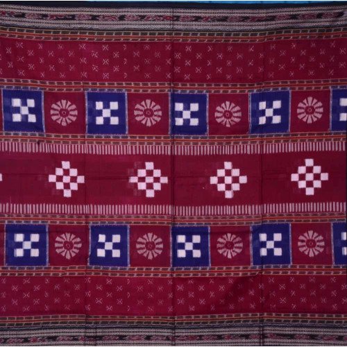 Sambalpuri Masharaj Maroon Blue & Black Pashapali Cotton Saree
