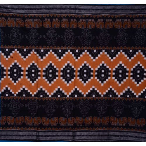Sambalpuri Masharaj Pashapali Black Chandan & Black Cotton Saree
