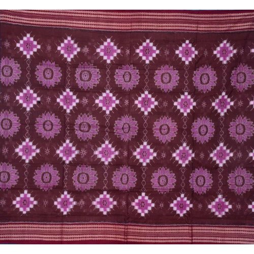 Sambalpuri Masharaj Pashapali Deep Brown Pink & Maroon Cotton Saree