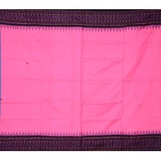 Sambalpuri Masharaj Pink & Black Plain Cotton Saree