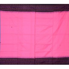 Sambalpuri Masharaj Pink & Black Plain Cotton Saree