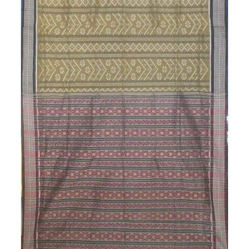 Sambalpuri Mehndi Green and Black Ikat saree