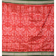Sambalpuri Rust Green Patta Silk Saree
