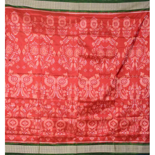 Sambalpuri Rust Green Patta Silk Saree Sambalpuri Rust Green Patta Silk Saree