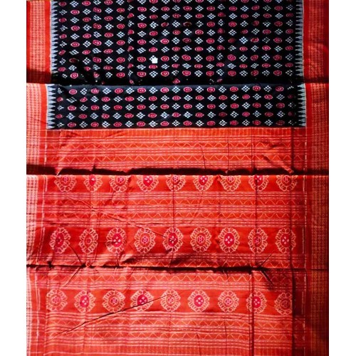 Sambalpuri Deep-Orange Border Cotton Saree