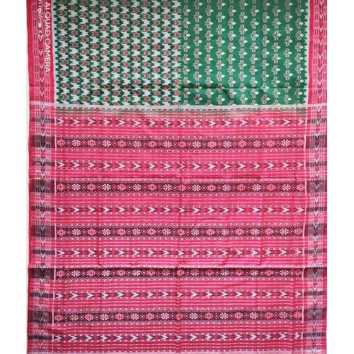 Sambalpuri Flower Print Green Color Cotton Saree