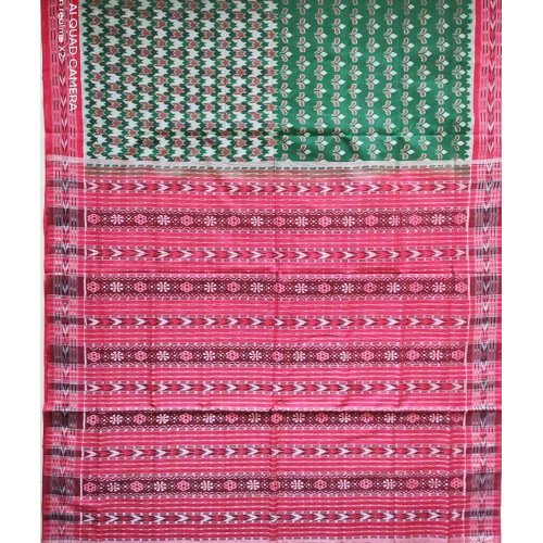 Sambalpuri Flower Print Green Color Cotton Saree