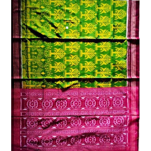 Sambalpuri Green Color Pink Border Saree