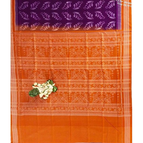 Sambalpuri Leaf Print Yellow Border Saree