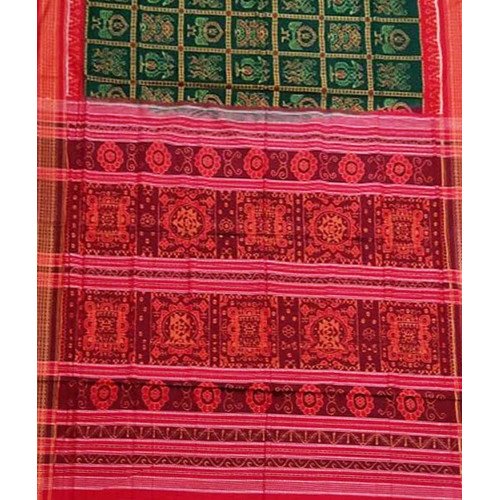 Sambalpuri Lion Print Cotton Green Color Saree