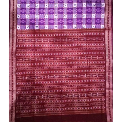 Sambalpuri Maroon Border Purple Color Print Saree