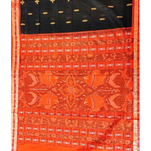 Sambalpuri Orange Border Black Color Saree