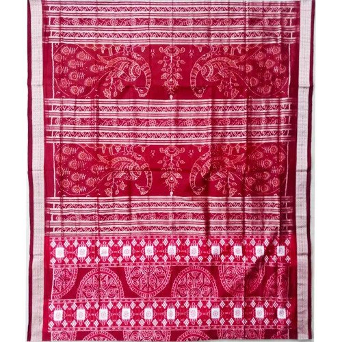 Sambalpuri Red Bandha Pata Saree