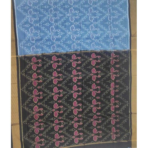 Sambalpuri Golden Border Duck Print Cotton Saree