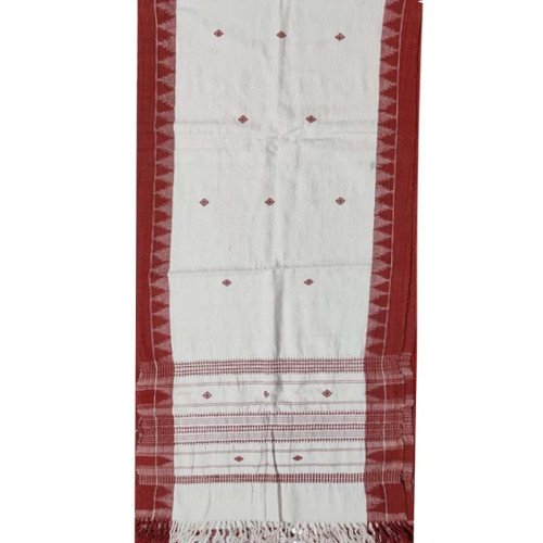 White Kotpad Stole with Maroon Border