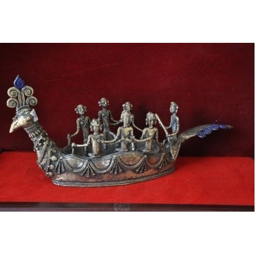 Brass Dokra Boat with men