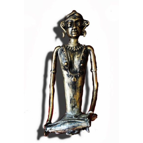 Brass Dokra figurine-musician sitting 1