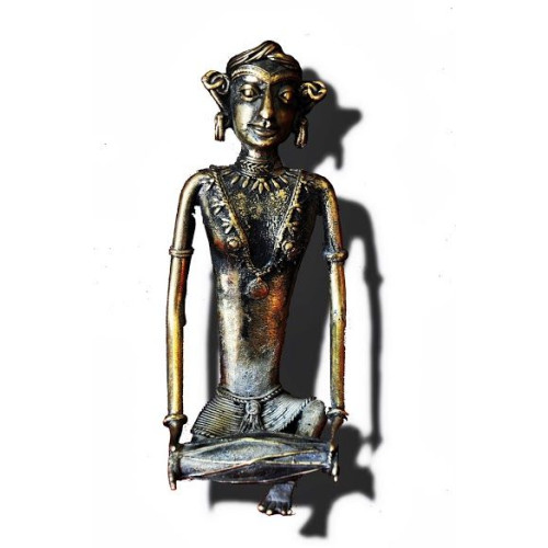 Brass Dokra figurine-musician sitting 3