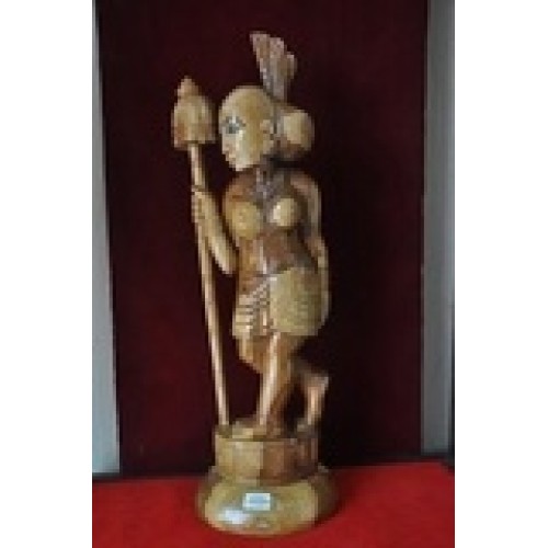 Wooden Tribal Lady Figurine with big stick
